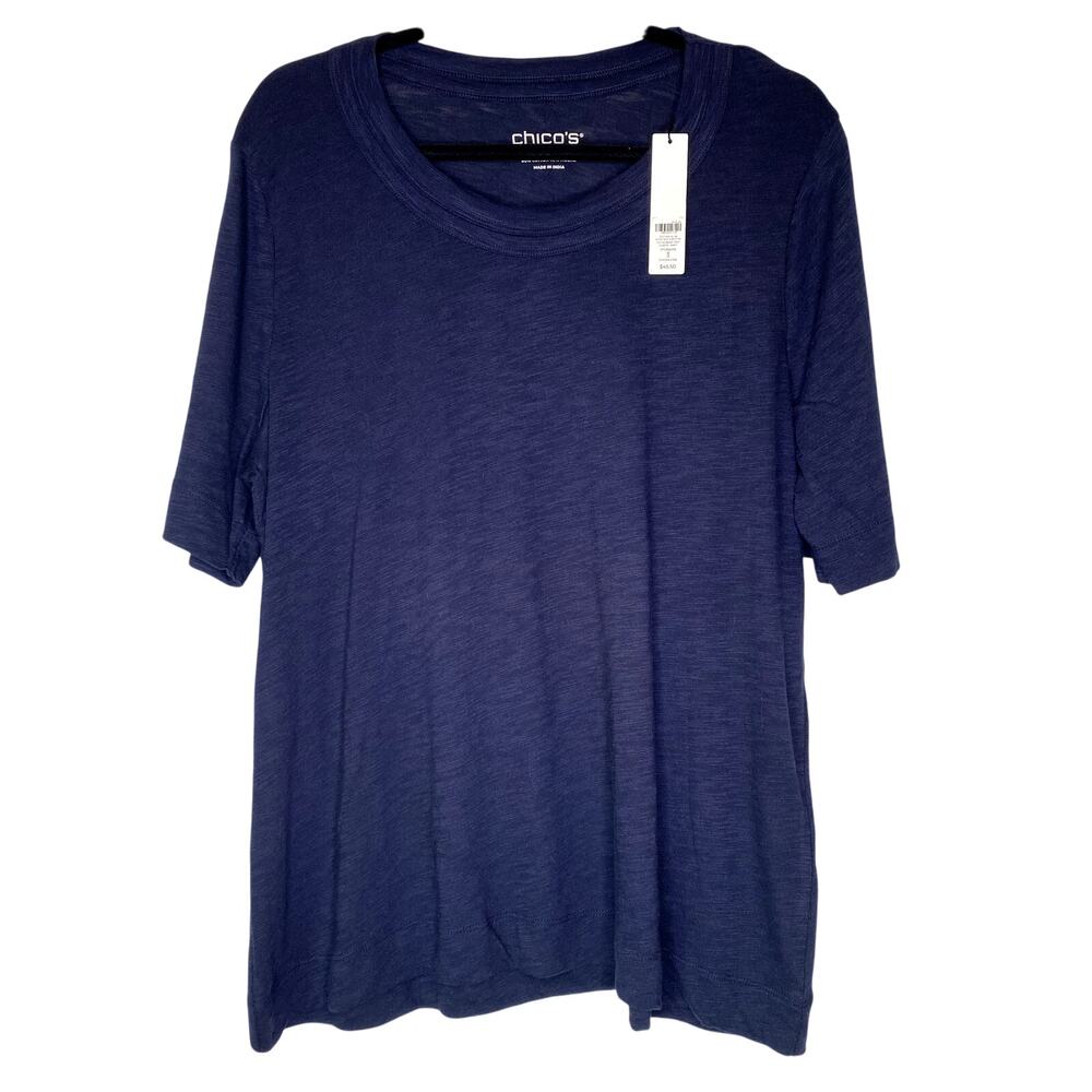 Chico's NWT Classic Navy Cotton Slub Scoop Neck Elbow Tee Size XL